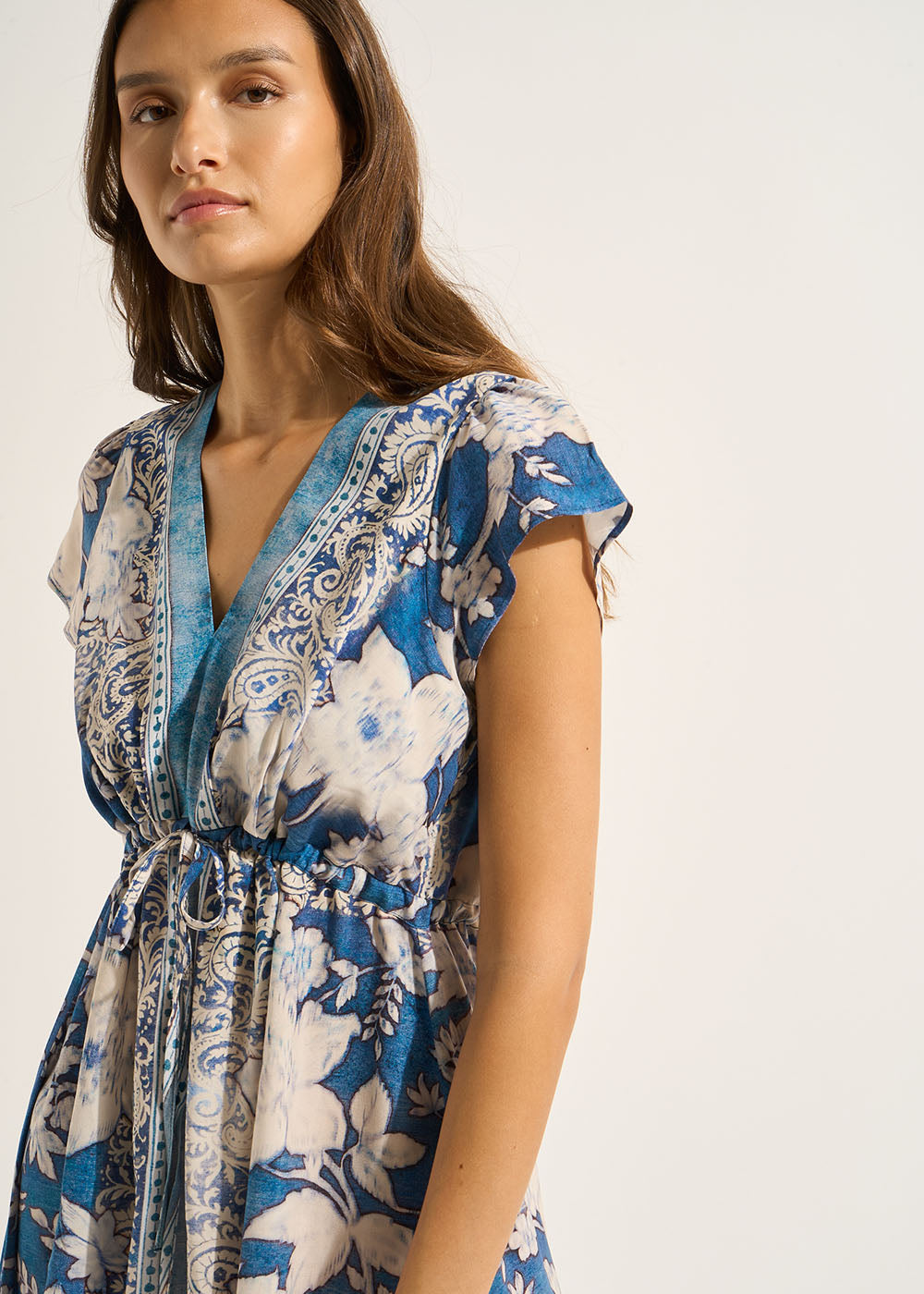 Printed long dress with tie - Sud Express - 4 - Sud Express