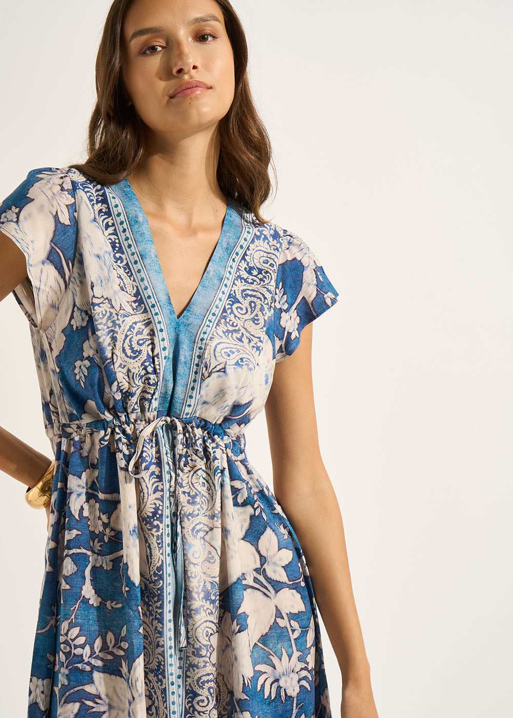 Printed long dress with tie - Sud Express - 5 - Sud Express