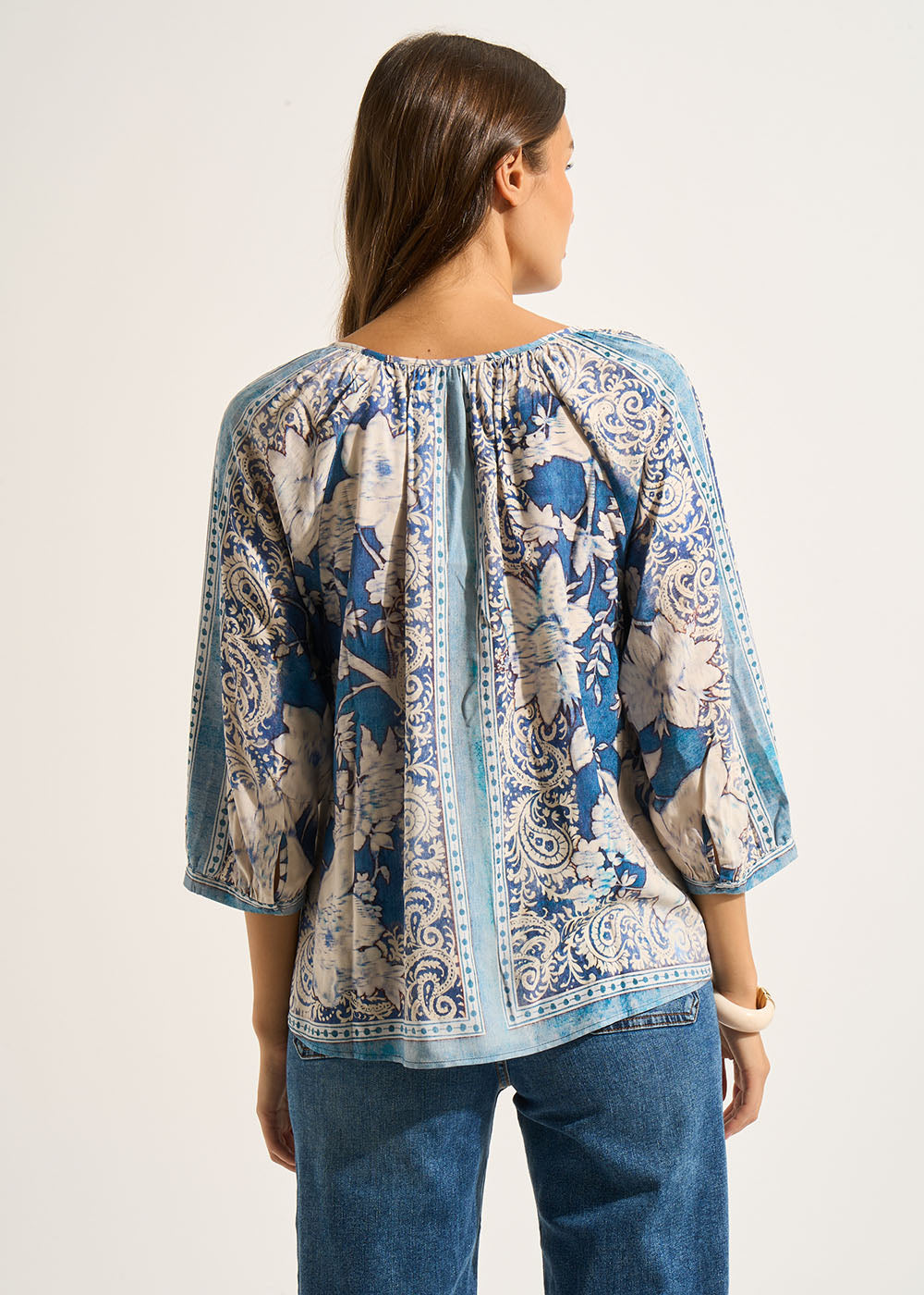 TAPHNEA Loose printed blouse with slightly puffed sleeves - 3 - Sud Express - Sud Express
