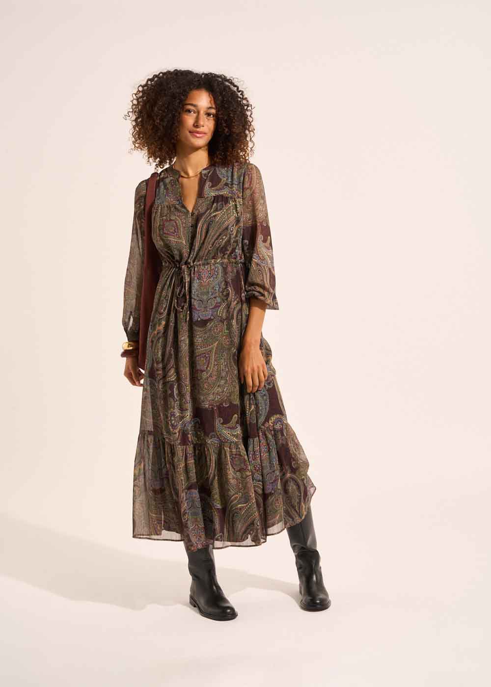 Printed maxi dress with long puffed sleeves - Sud Express - 5 - Sud Express