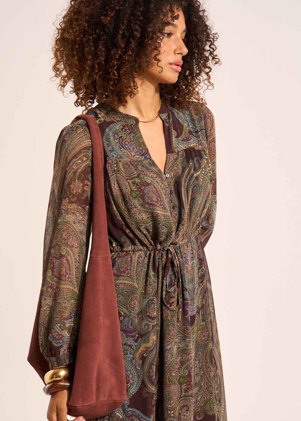 Printed maxi dress with long puffed sleeves - Sud Express - 7 - Sud Express