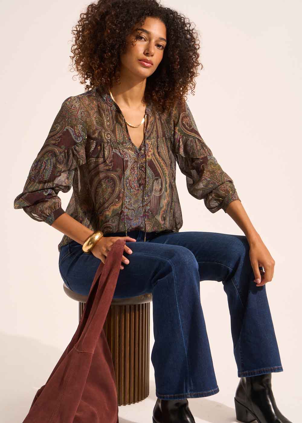 Loose printed blouse with long puffed sleeves - Sud Express - 5 - Sud Express