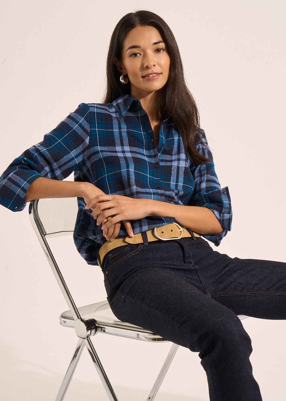 Cotton and metallic fibre checked shirt - Sud Express - 1 - Sud Express