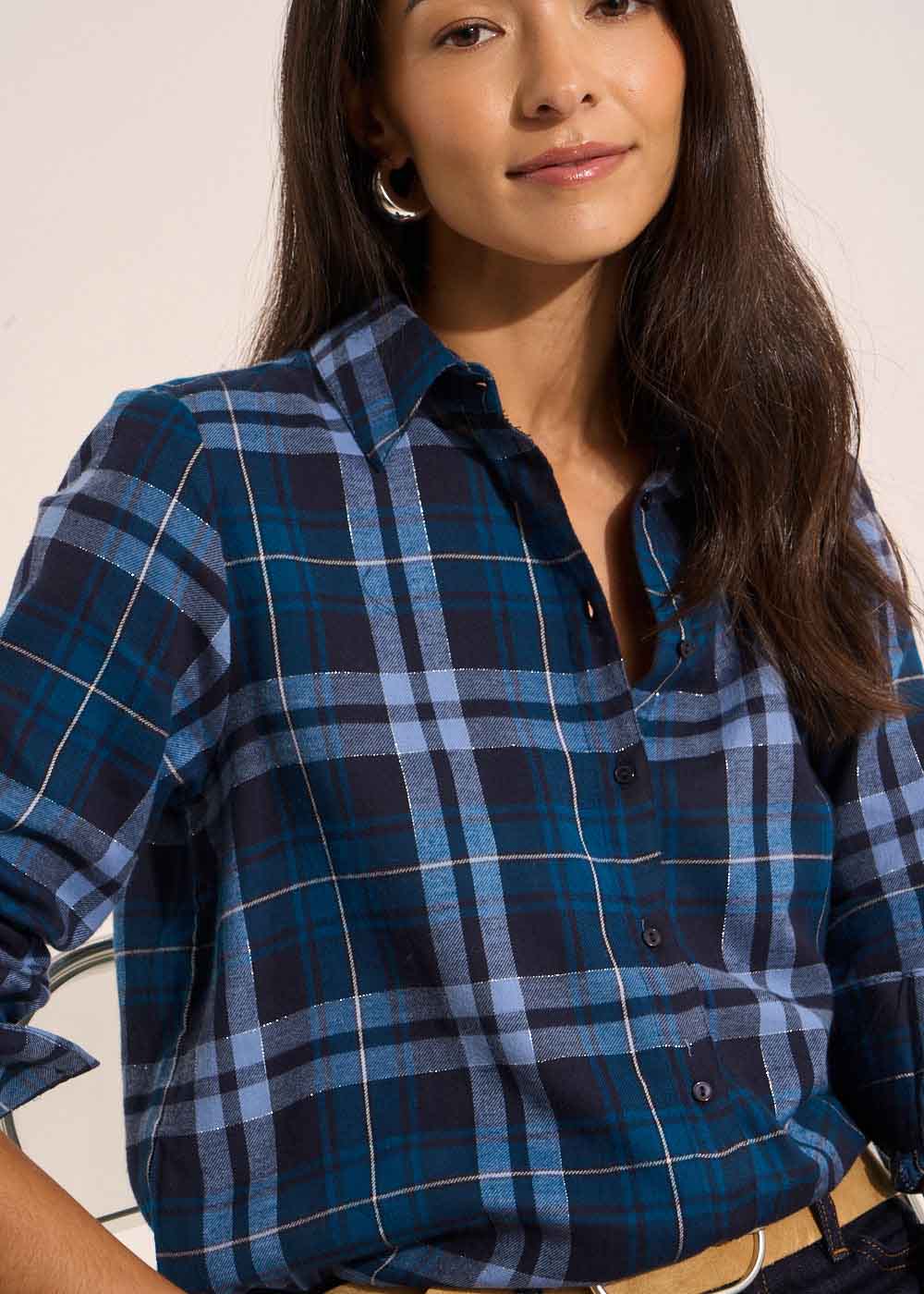 CONSTINA Cotton and metallic fibre checked shirt - 2 - Sud Express - Sud Express