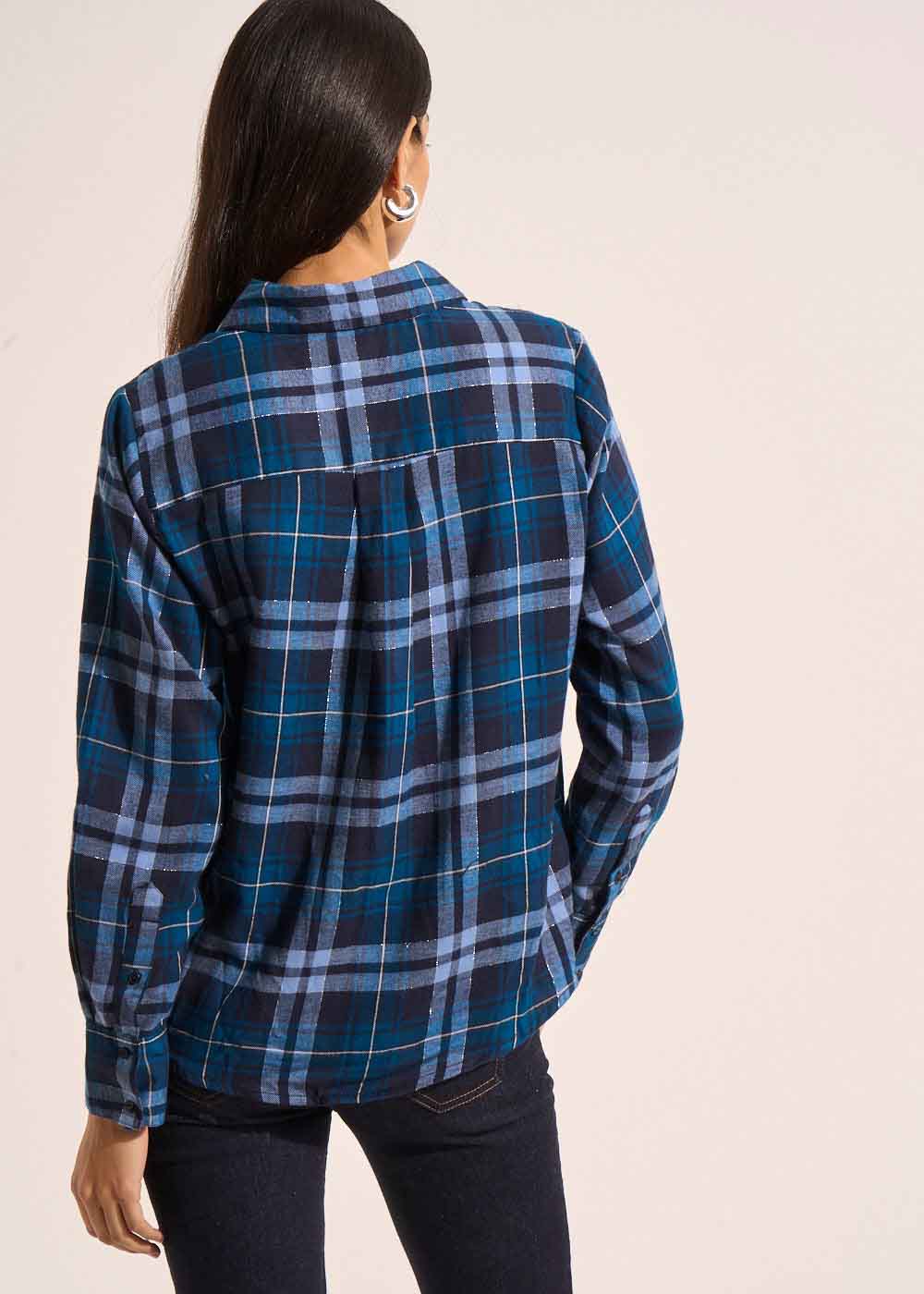 Cotton and metallic fibre checked shirt - Sud Express - 3 - Sud Express