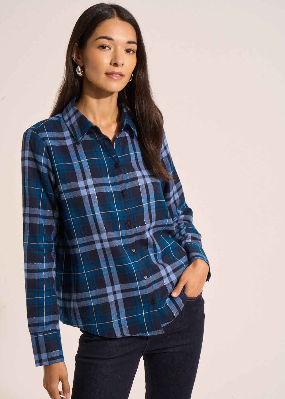 Cotton and metallic fibre checked shirt - Sud Express - 5 - Sud Express