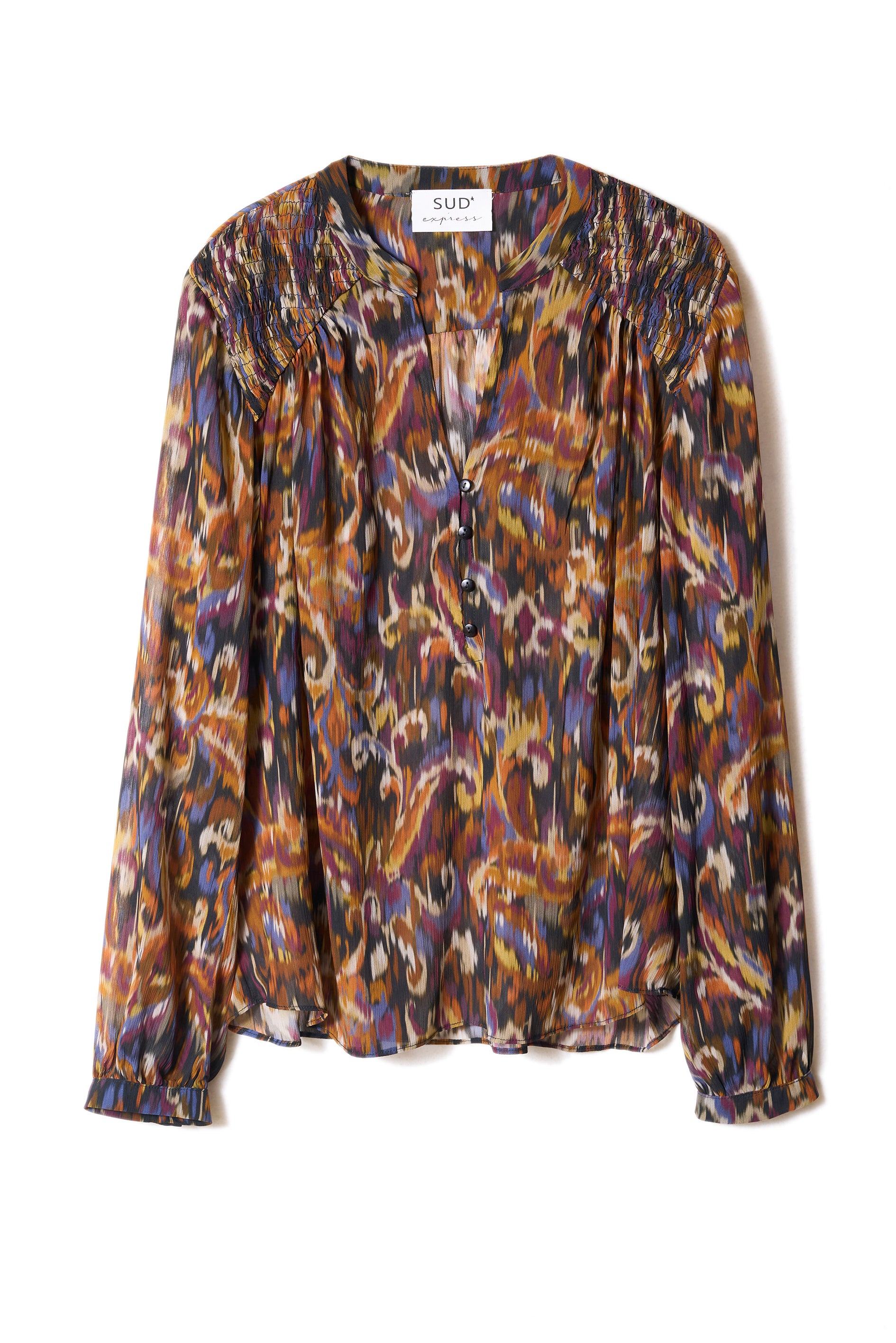 Loose-fitting long-sleeved blouse with multicoloured print - Sud Express - 6 - Sud Express