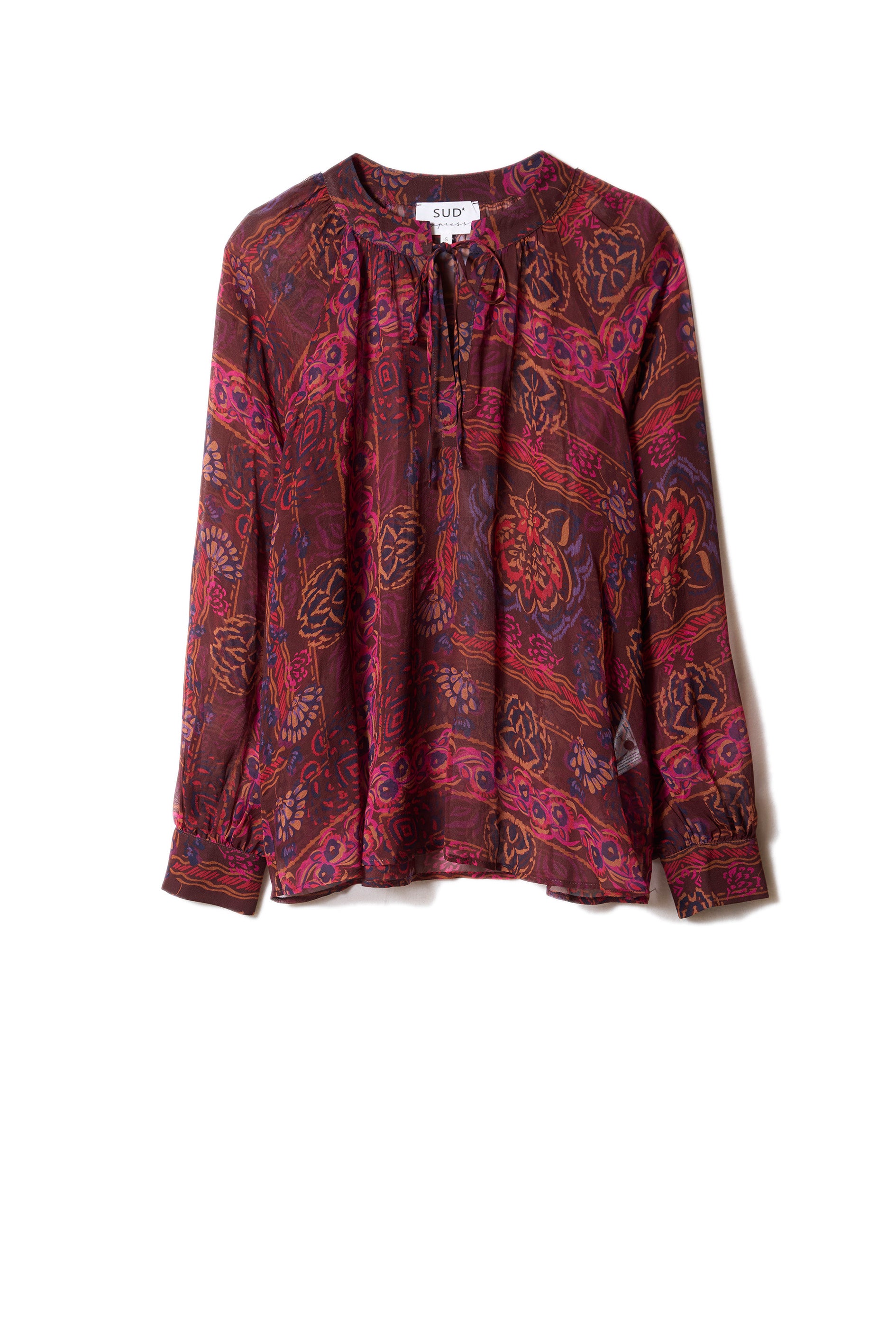 Printed flowing blouse with long puffed sleeves - Sud Express - 6 - Sud Express