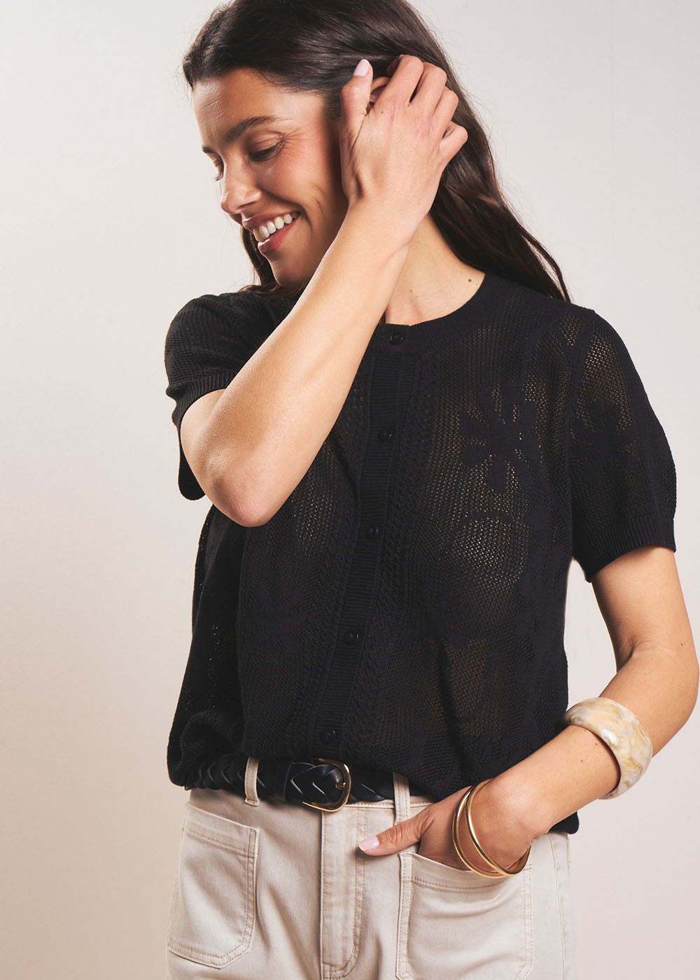 GISELLE Short floral cardigan with short sleeves - 1 - Sud Express - Sud Express