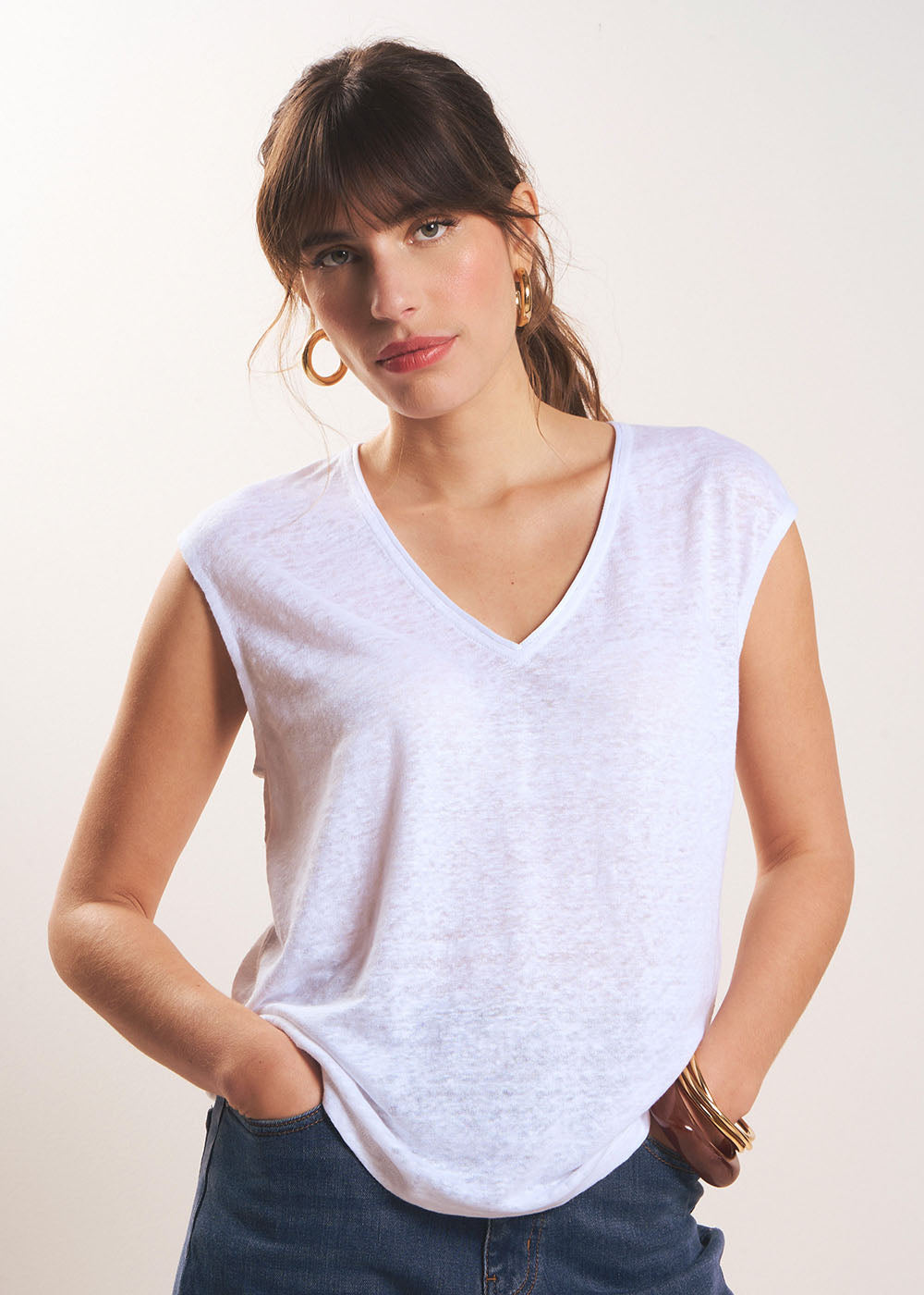 Linen V-neck tank top - Sud Express - 5 - Sud Express