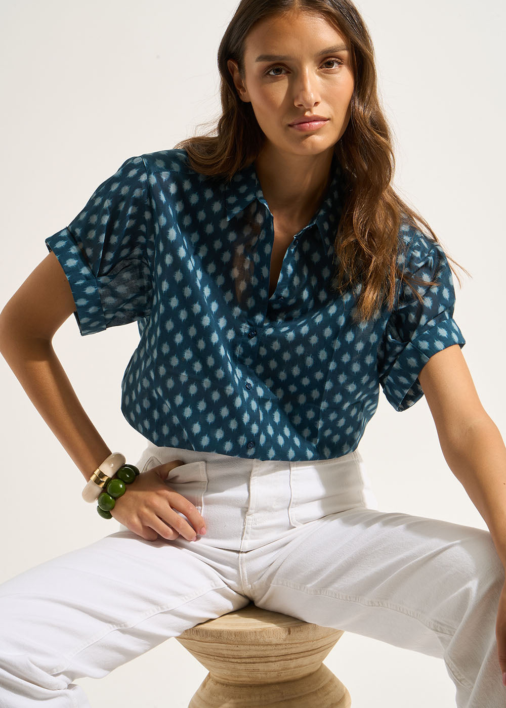 Short-sleeved printed cotton shirt - Sud Express - 5 - Sud Express