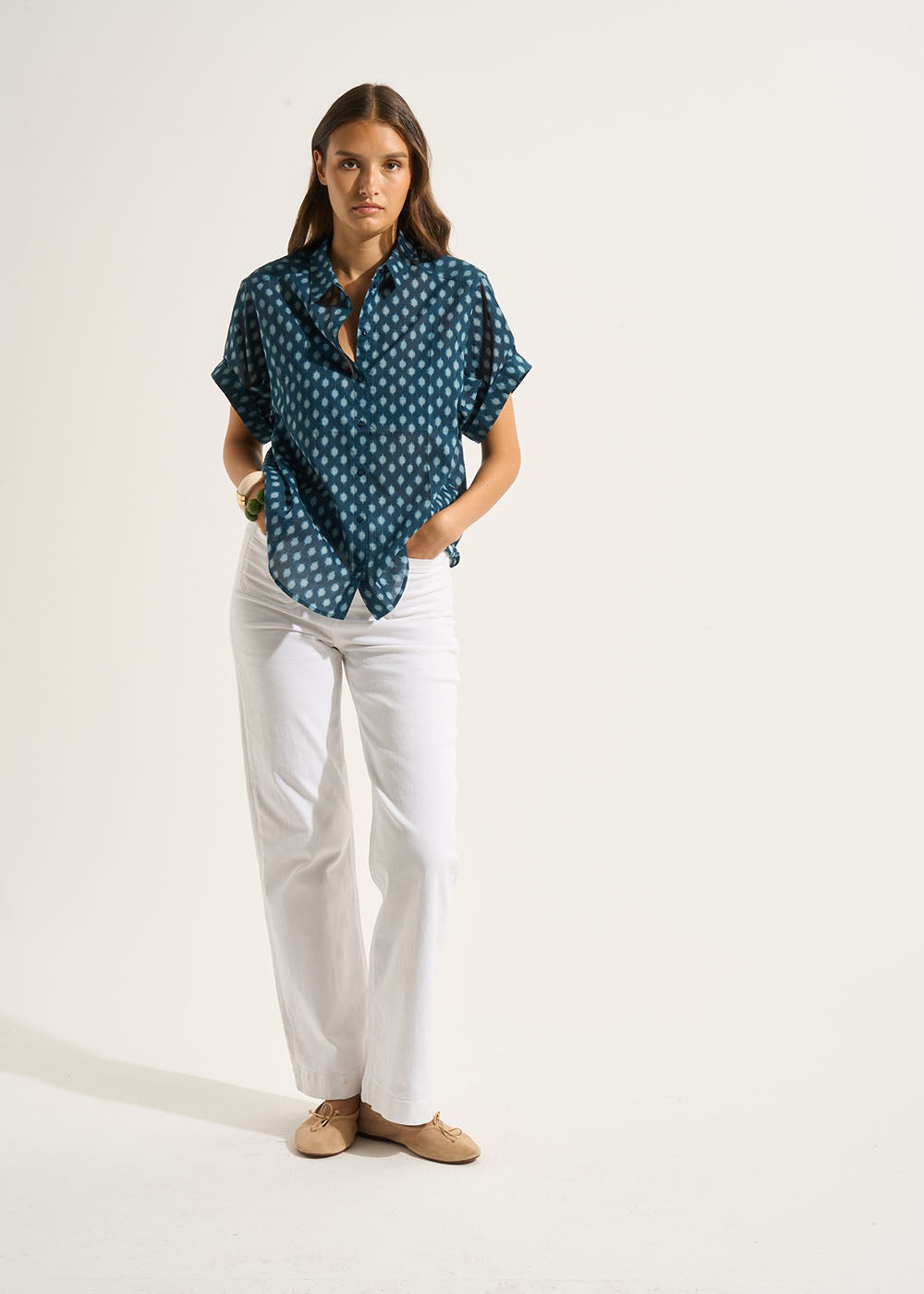 Short-sleeved printed cotton shirt - Sud Express - 7 - Sud Express