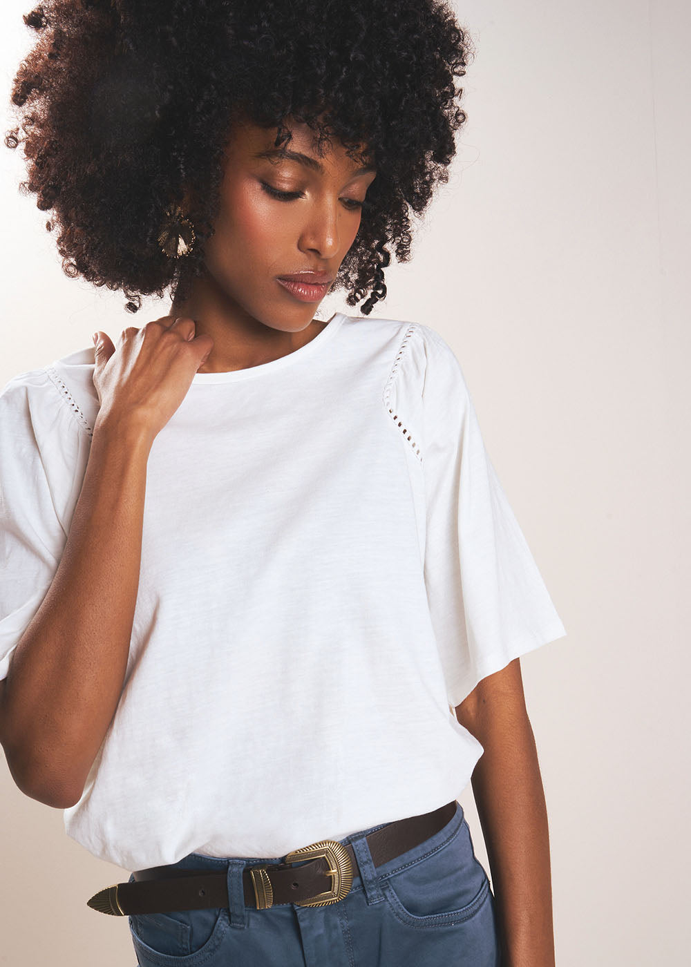 TULIANE Short-sleeved T-shirt with laddering details - 1 - Sud Express - Sud Express