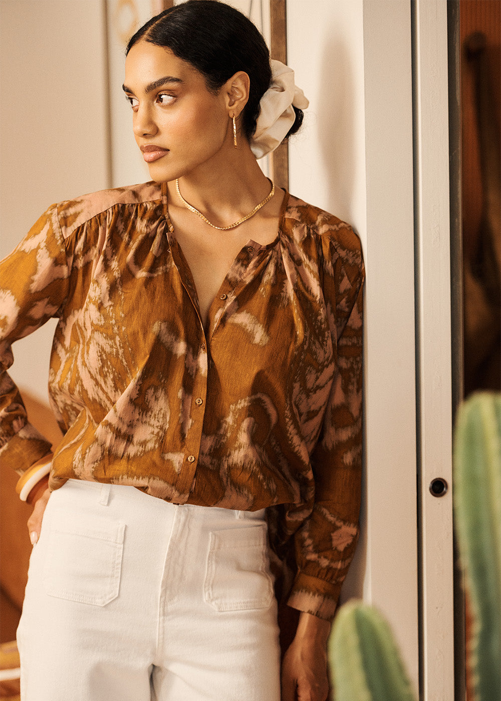 Printed cotton shirt long sleeves round neckline - Sud Express - 6 - Sud Express