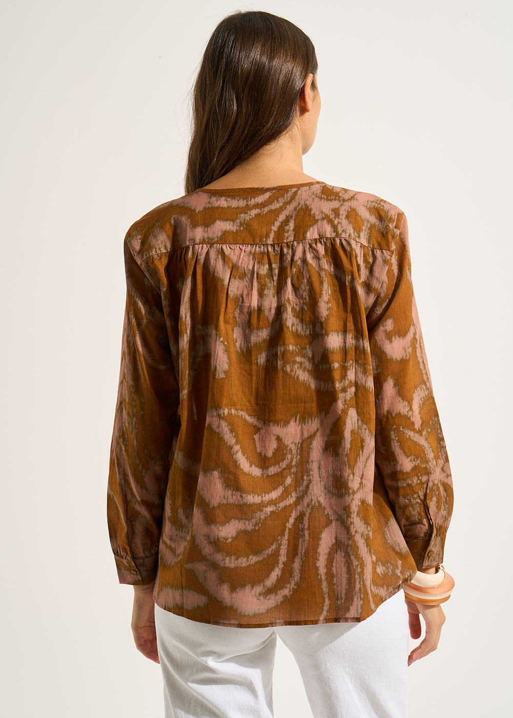 Printed cotton shirt long sleeves round neckline - Sud Express - 2 - Sud Express