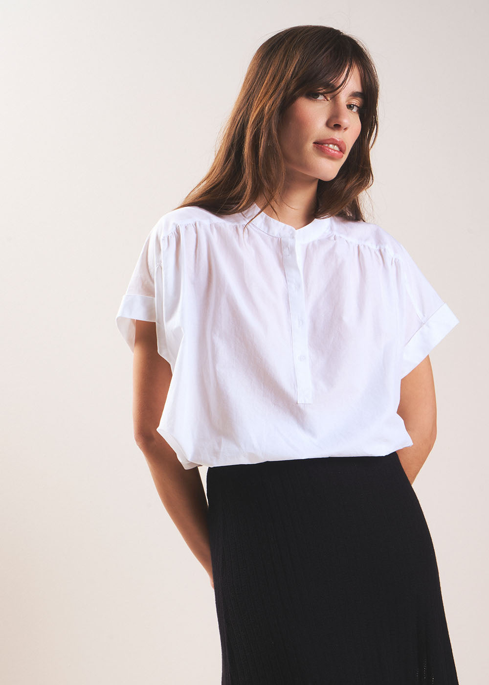 CELINIE Short-sleeved blouse with long button placket - 1 - Sud Express - Sud Express