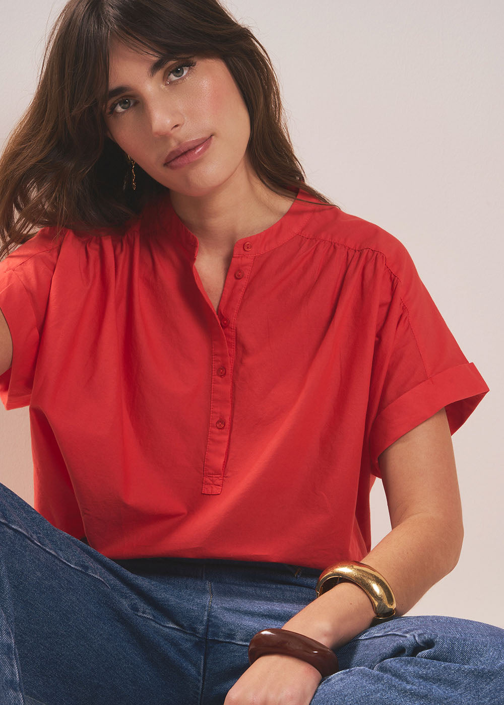CELINIE Short-sleeved blouse with long button placket - 1 - Sud Express - Sud Express