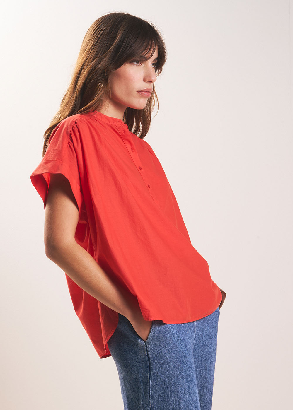 CELINIE Short-sleeved blouse with long button placket - 4 - Sud Express - Sud Express