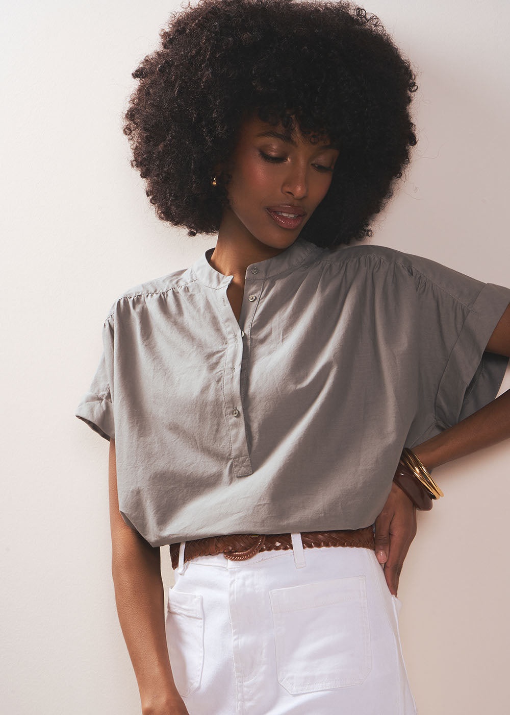 CELINIE Short-sleeved blouse with long button placket - 1 - Sud Express - Sud Express