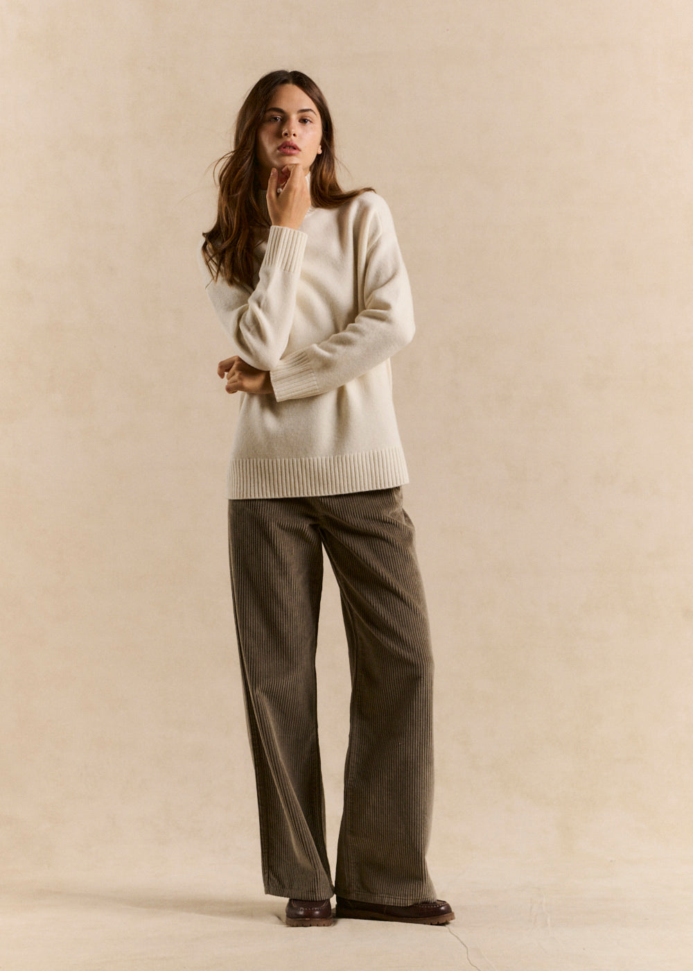 High-waisted cotton velvet wide-leg trousers - Sud Express - 1 - Sud Express