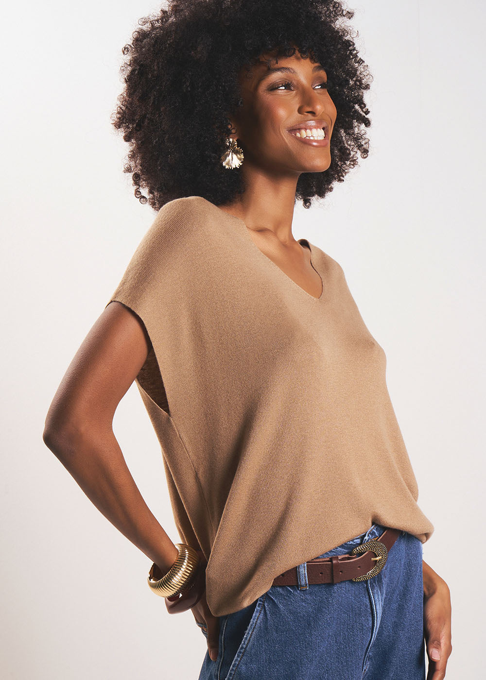 MATINY Sleeveless V-neck jumper in ribbed knit - 4 - Sud Express - Sud Express