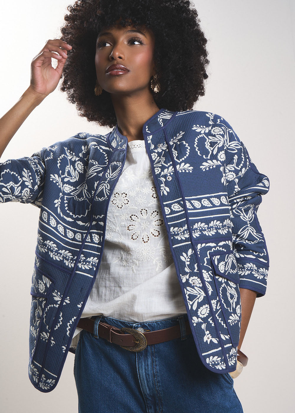 VASTO  Floral pattern jacquard jacket - 1 - Sud Express - Sud Express