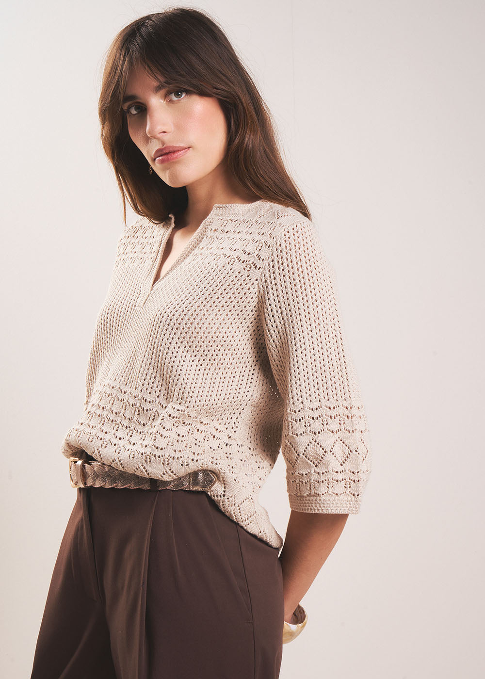 MOSY Tunisian neckline jumper in openwork knit - 1 - Sud Express - Sud Express