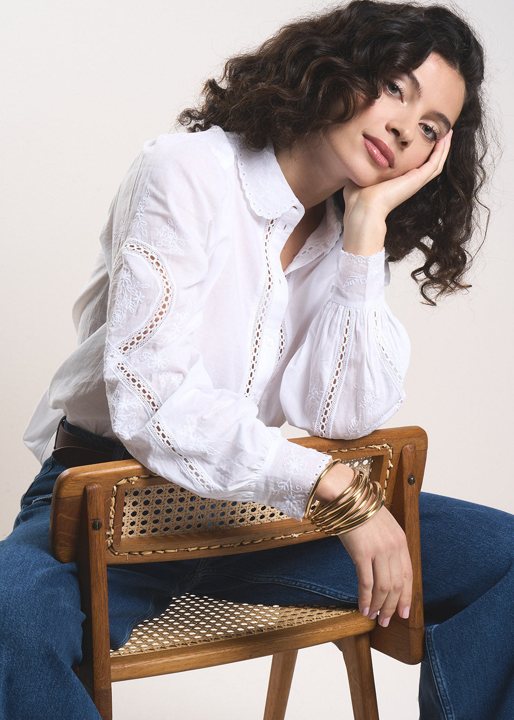 CORALINA Embroidered long-sleeved puff-sleeve cotton blouse - 1 - Sud Express - Sud Express