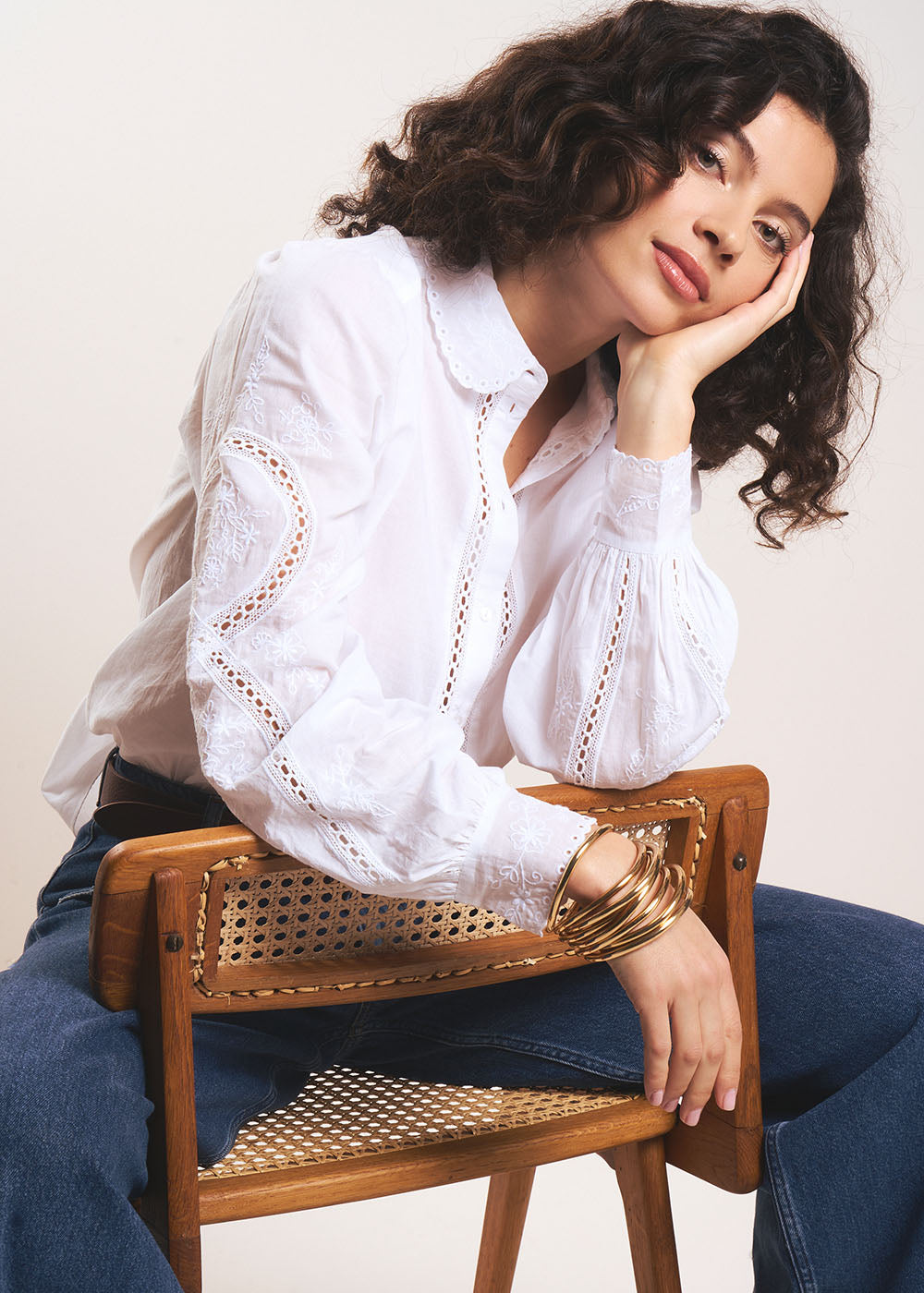 CORALINA Embroidered long-sleeved puff-sleeve cotton blouse - 1 - Sud Express - Sud Express