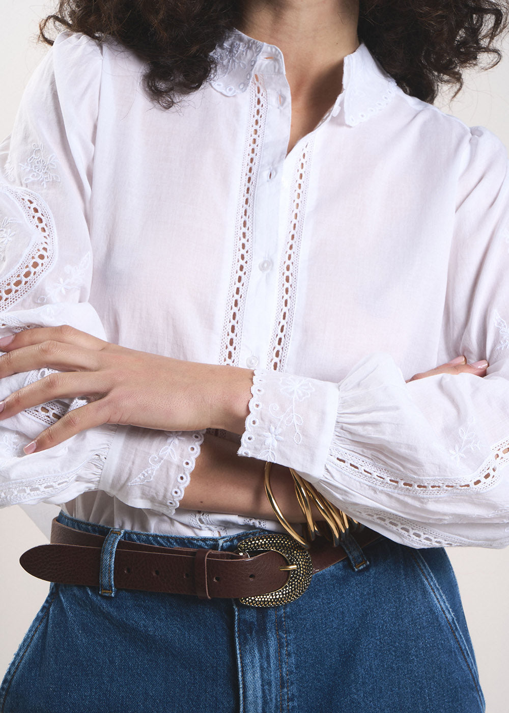 CORALINA Embroidered long-sleeved puff-sleeve cotton blouse - 2 - Sud Express - Sud Express