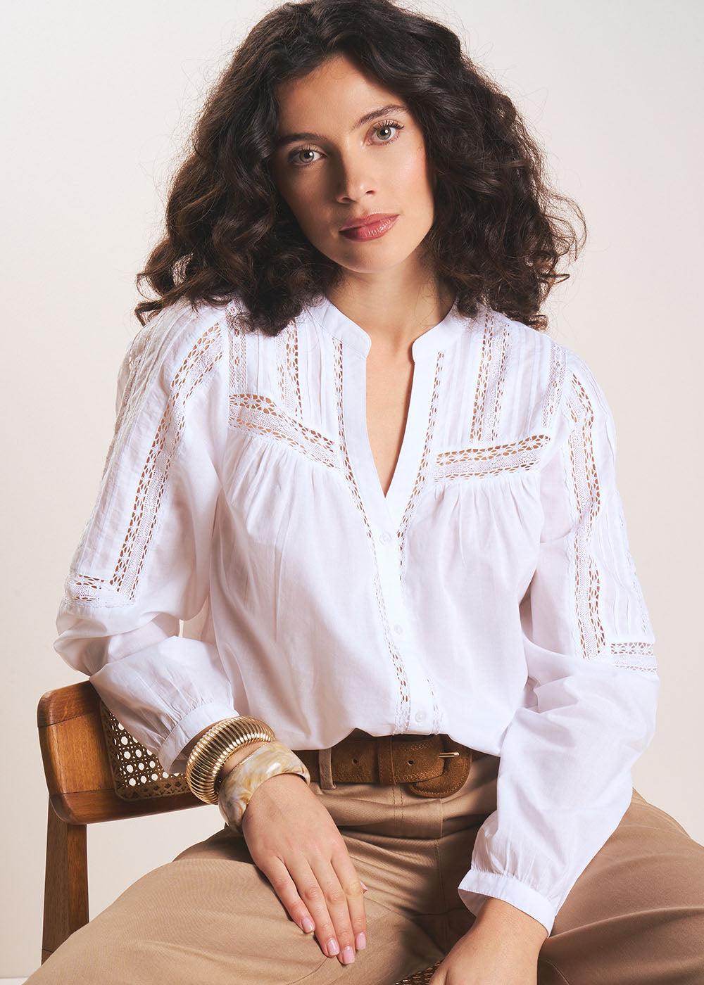 TANISSA Long-sleeved openwork blouse - 1 - Sud Express - Sud Express