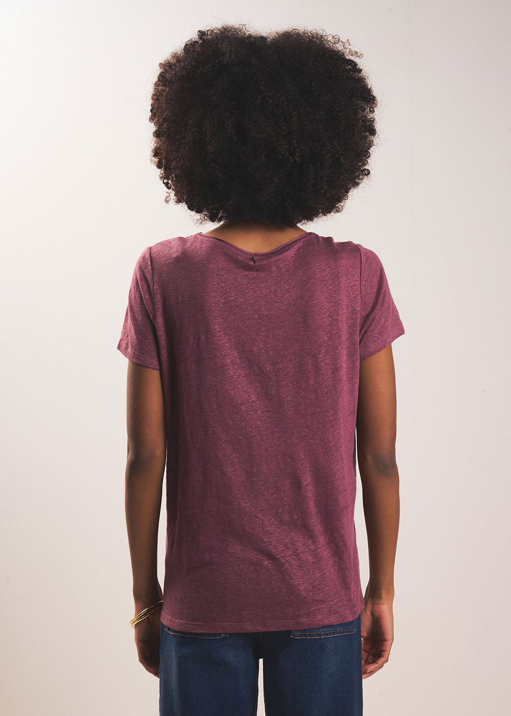 TIMBA Linen T-shirt with open round neckline - 3 - Sud Express - Sud Express