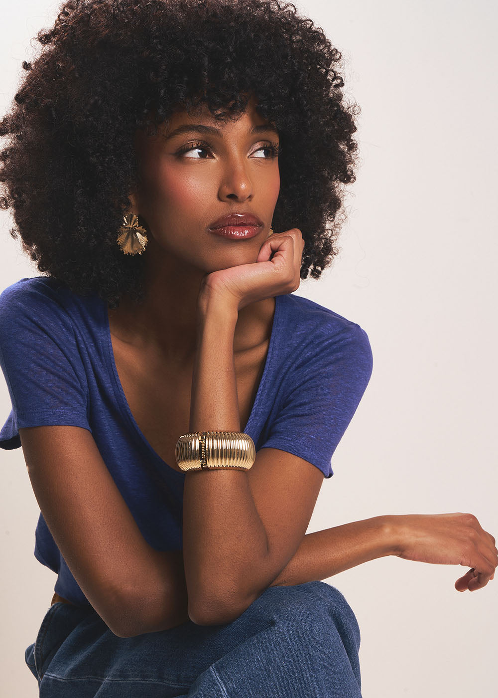 TIMBA Linen T-shirt with open round neckline - 1 - Sud Express - Sud Express