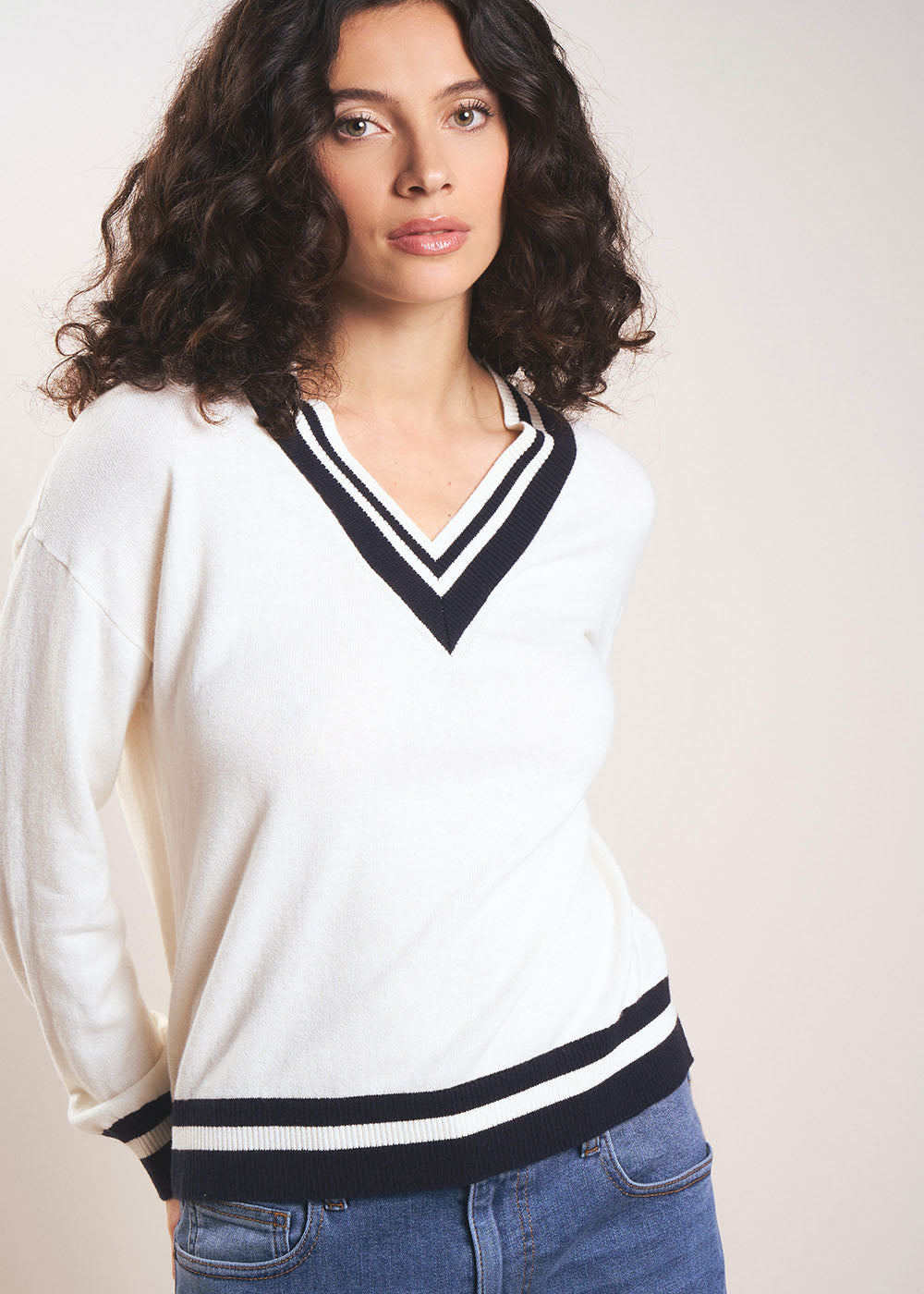 MIANA  V-neck jumper with ribbed trim - 1 - Sud Express - Sud Express