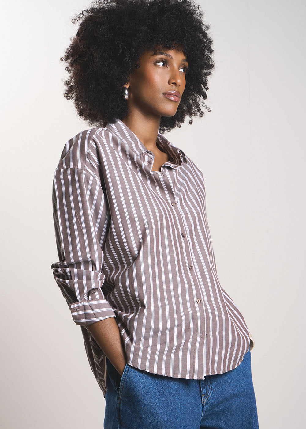 CLEMENCIA Oversized shirt with contrasting stripes - 1 - Sud Express - Sud Express