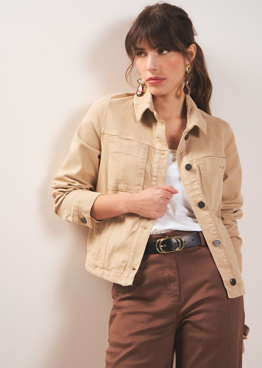 Shirt collar jacket with topstitching - Sud Express - 1 - Sud Express