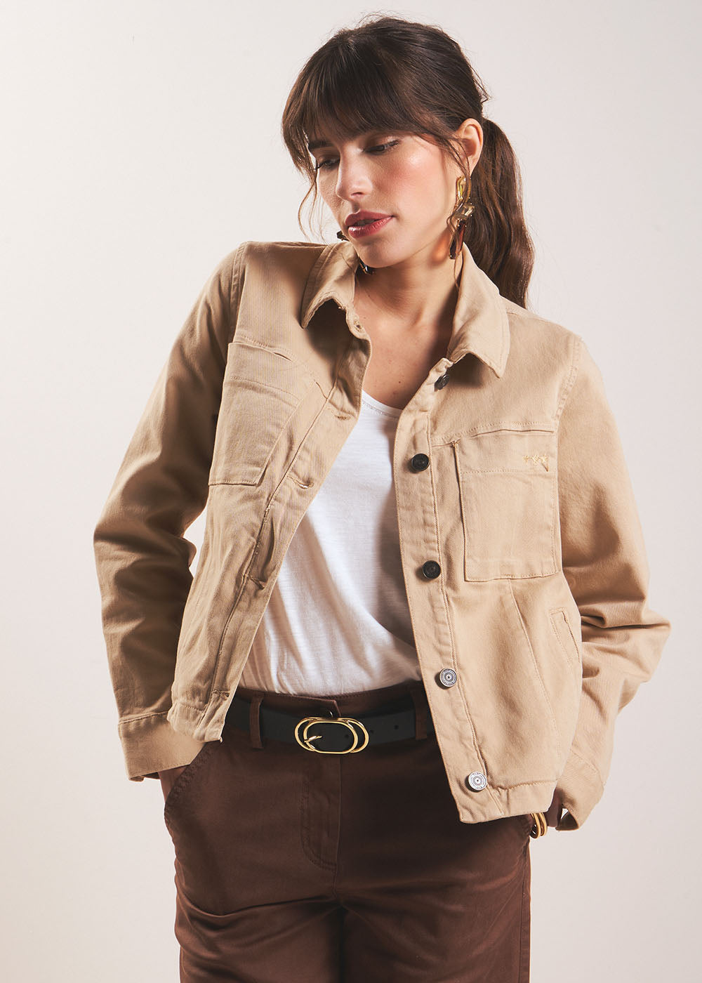 Shirt collar jacket with topstitching - Sud Express - 5 - Sud Express