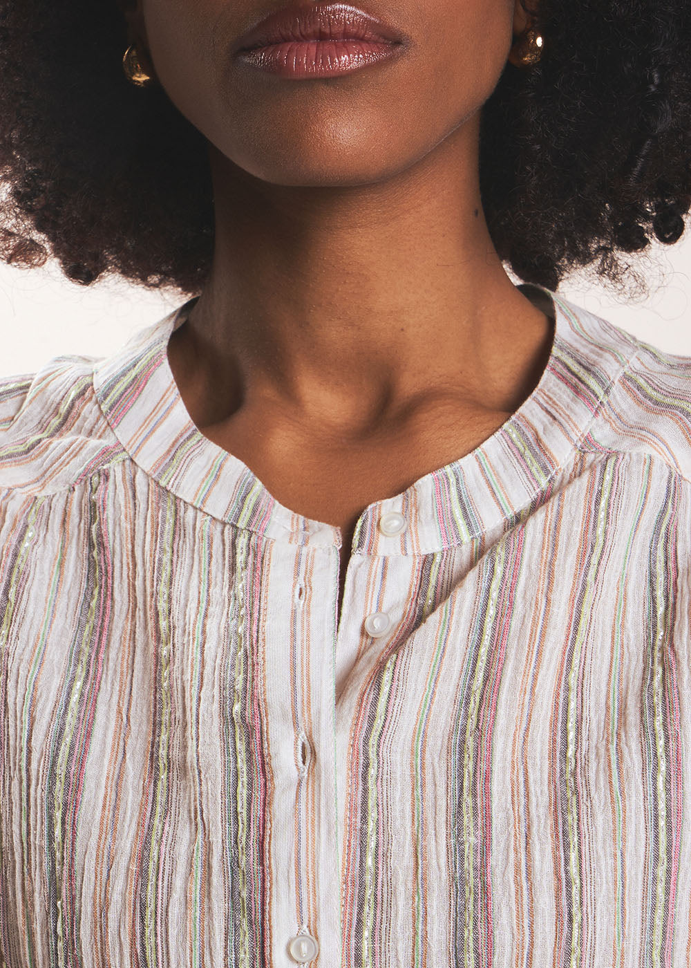 Short-sleeved striped shirt with mandarin collar - Sud Express - 2 - Sud Express