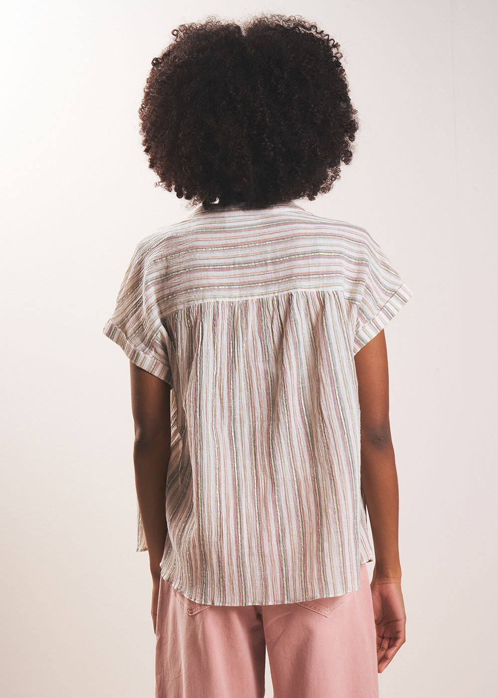Short-sleeved striped shirt with mandarin collar - Sud Express - 3 - Sud Express