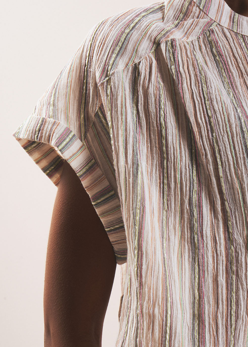 Short-sleeved striped shirt with mandarin collar - Sud Express - 4 - Sud Express