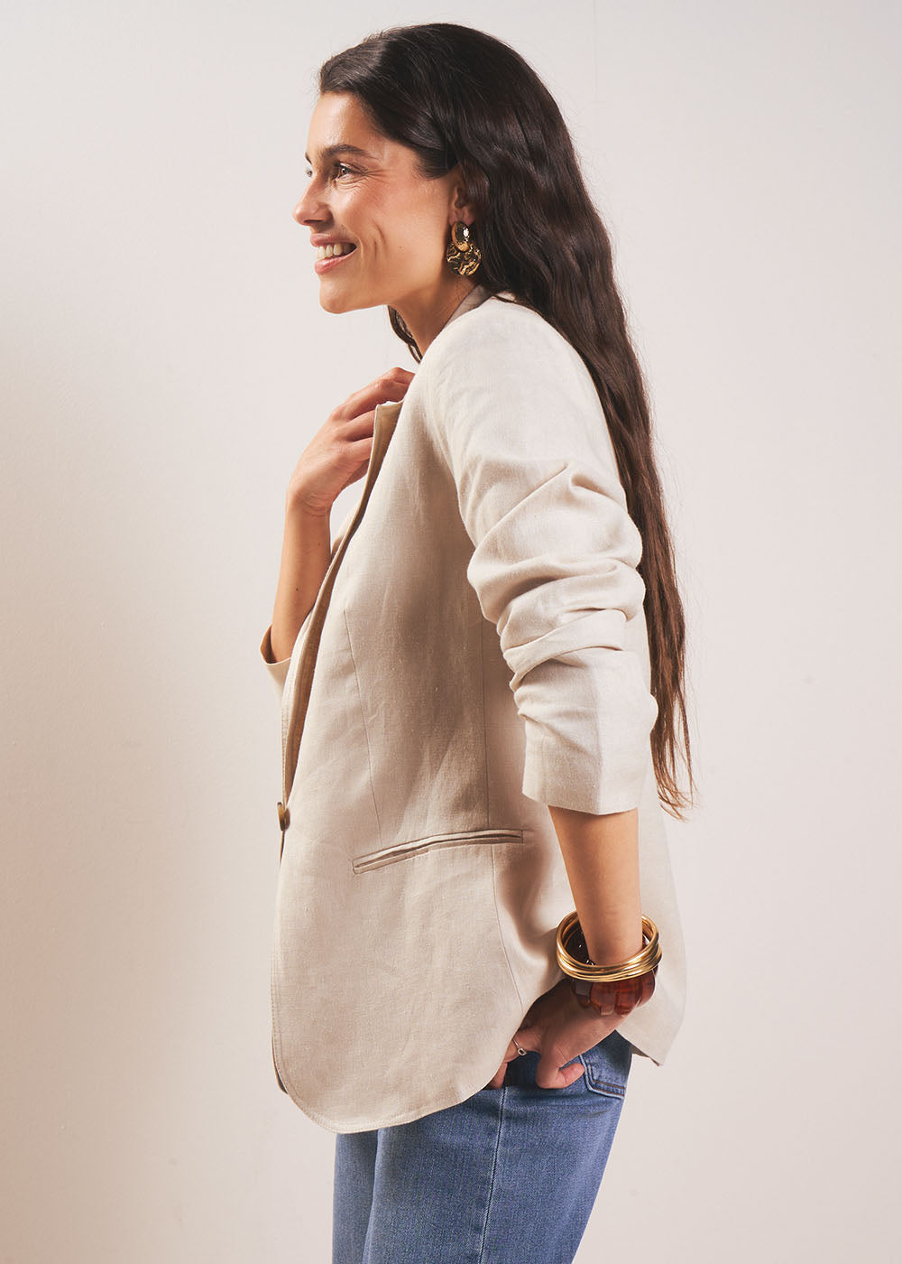 Long tailored linen jacket - Sud Express - 5 - Sud Express