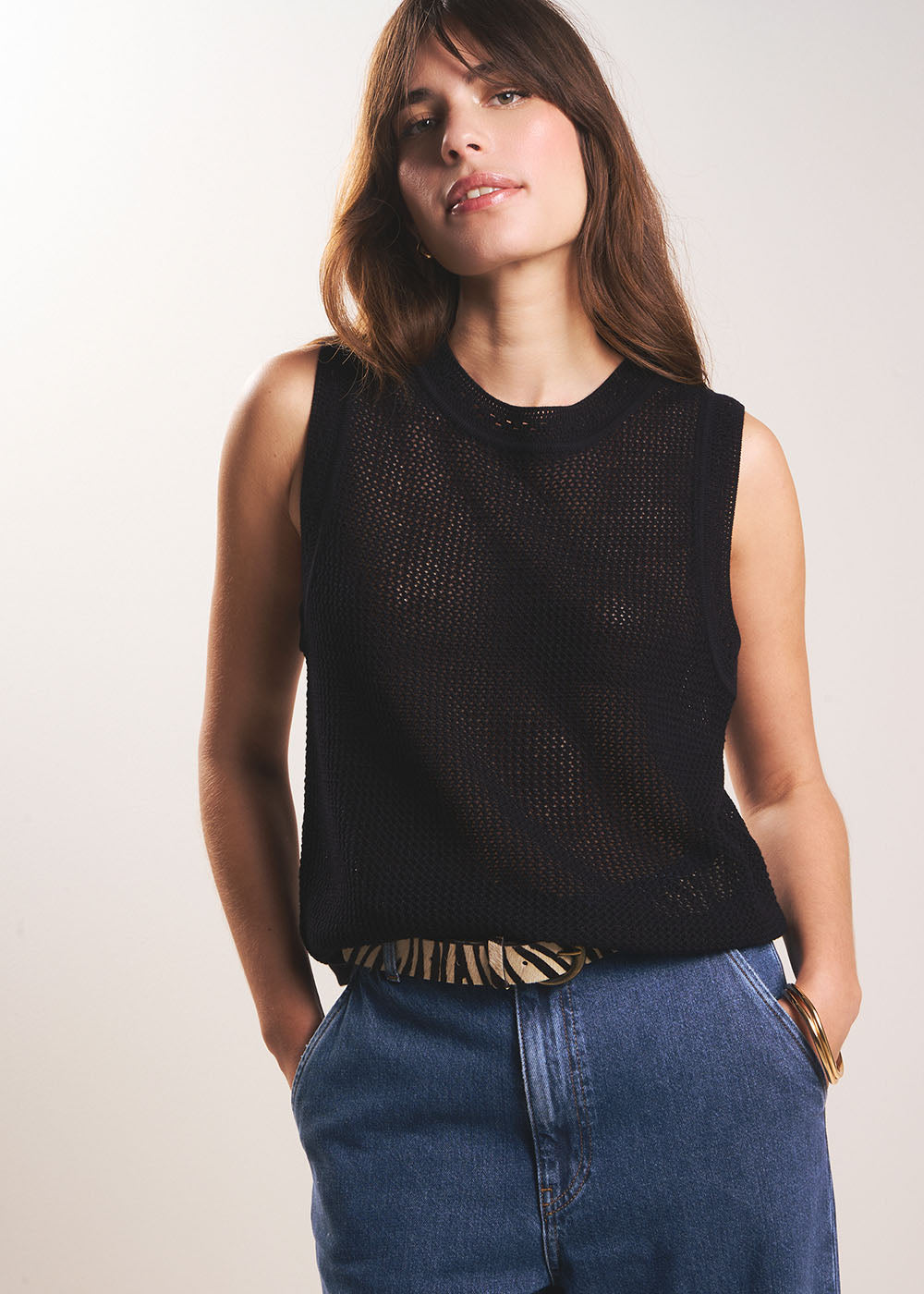 DELLY Knitted vest top with details at the armholes - 1 - Sud Express - Sud Express