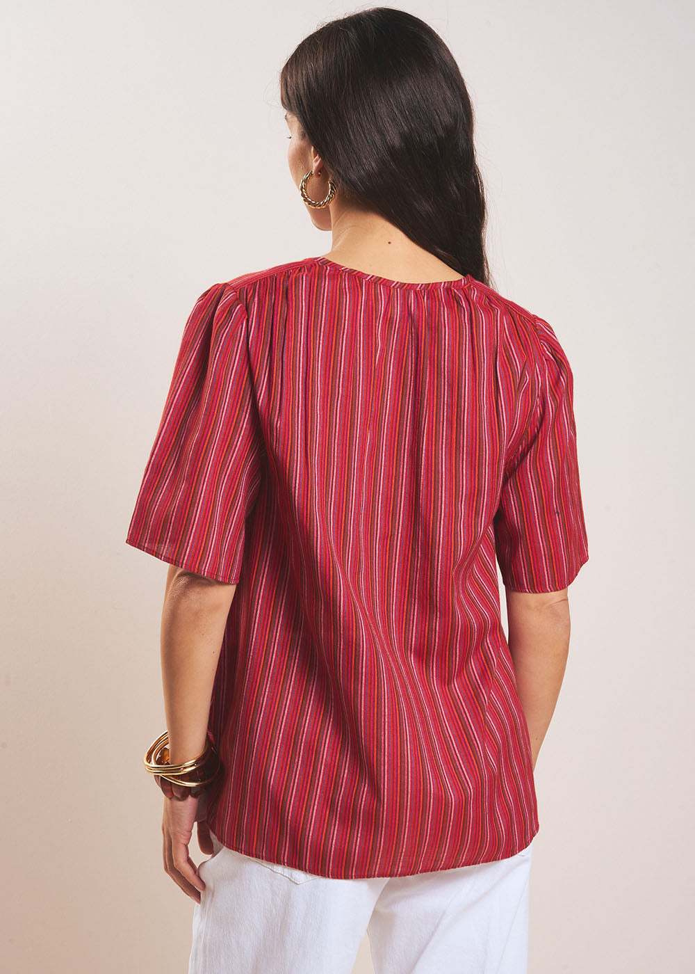 TANGELA Short-sleeved flared striped shirt - 3 - Sud Express - Sud Express