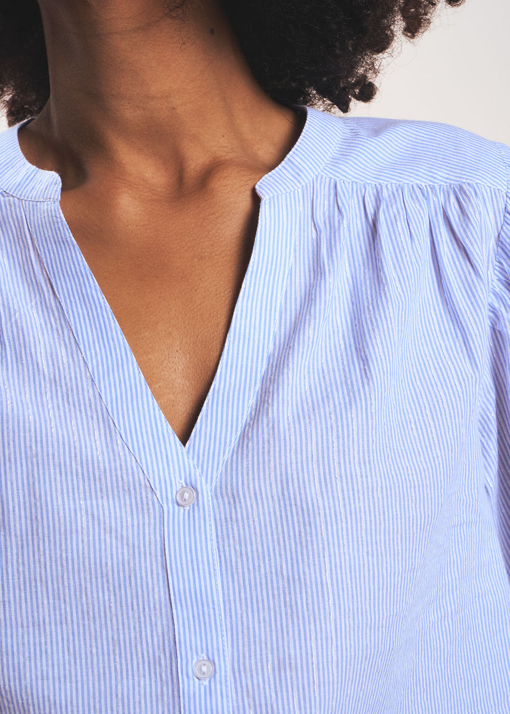 Striped shirt with short balloon sleeves - Sud Express - 2 - Sud Express