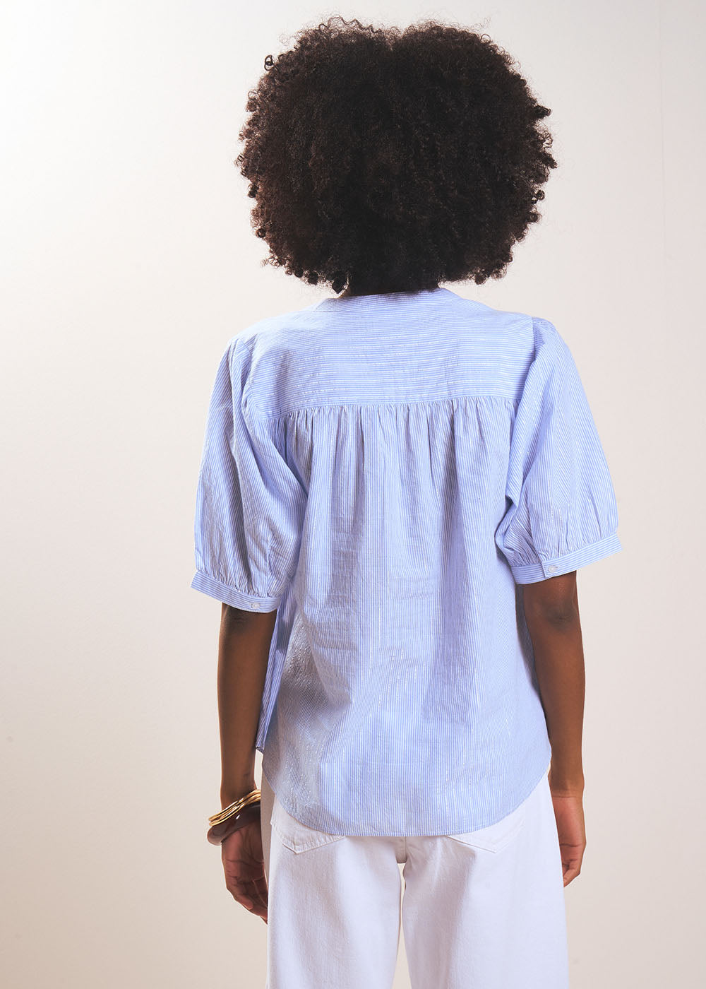 Striped shirt with short balloon sleeves - Sud Express - 3 - Sud Express