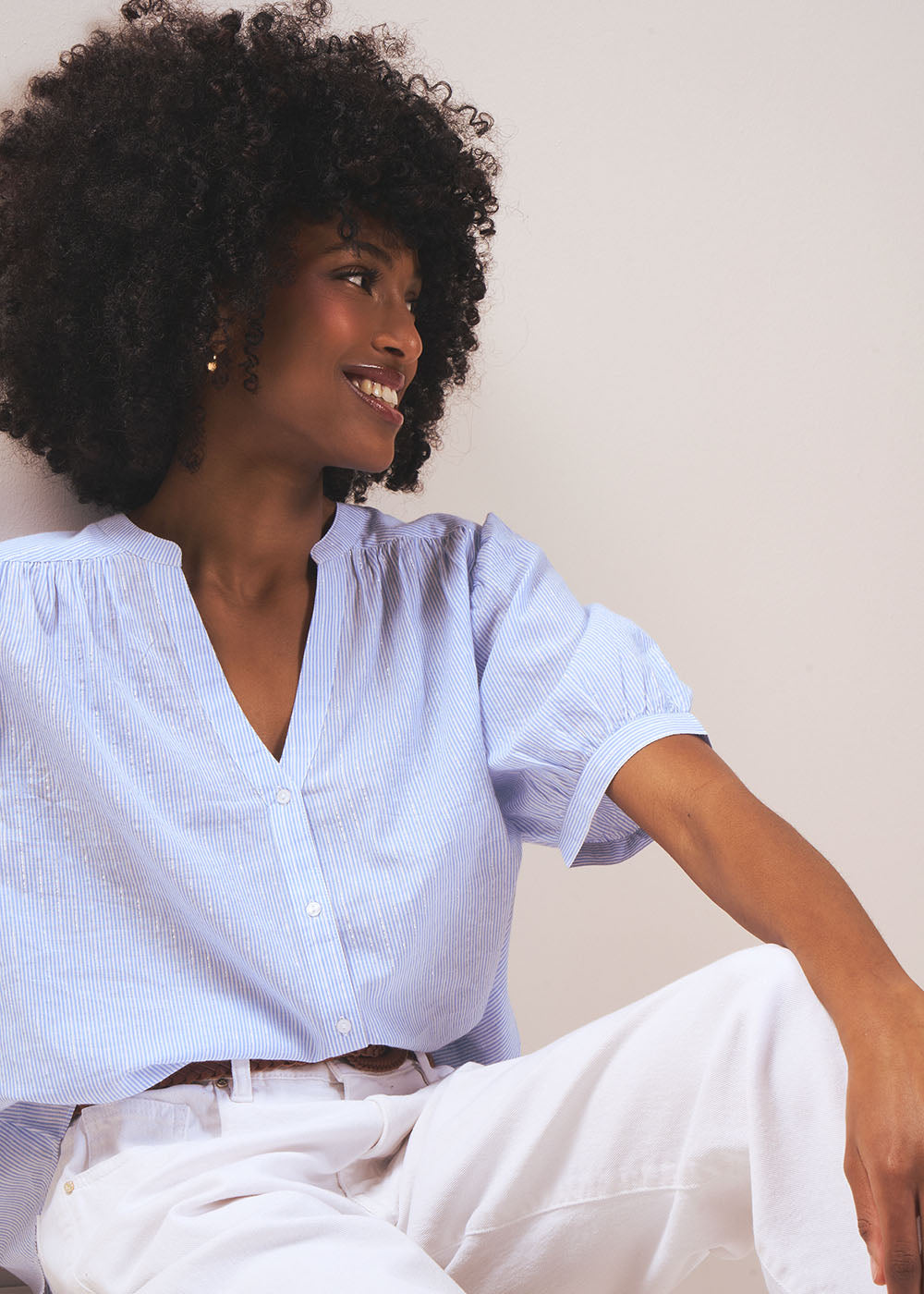 Striped shirt with short balloon sleeves - Sud Express - 6 - Sud Express