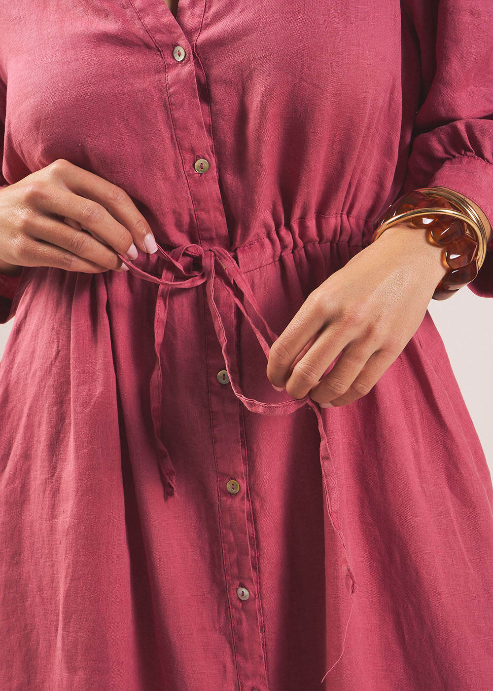 REBANE Long linen dress with waist tie - 2 - Sud Express - Sud Express