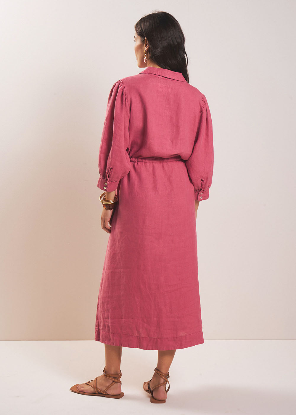 REBANE Long linen dress with waist tie - 3 - Sud Express - Sud Express