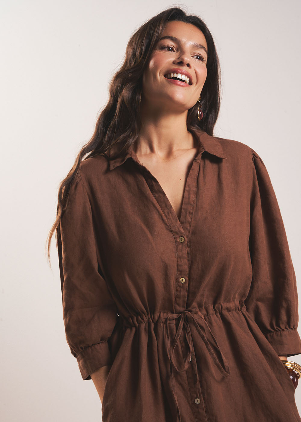 REBANE Long linen dress with waist tie - 4 - Sud Express - Sud Express