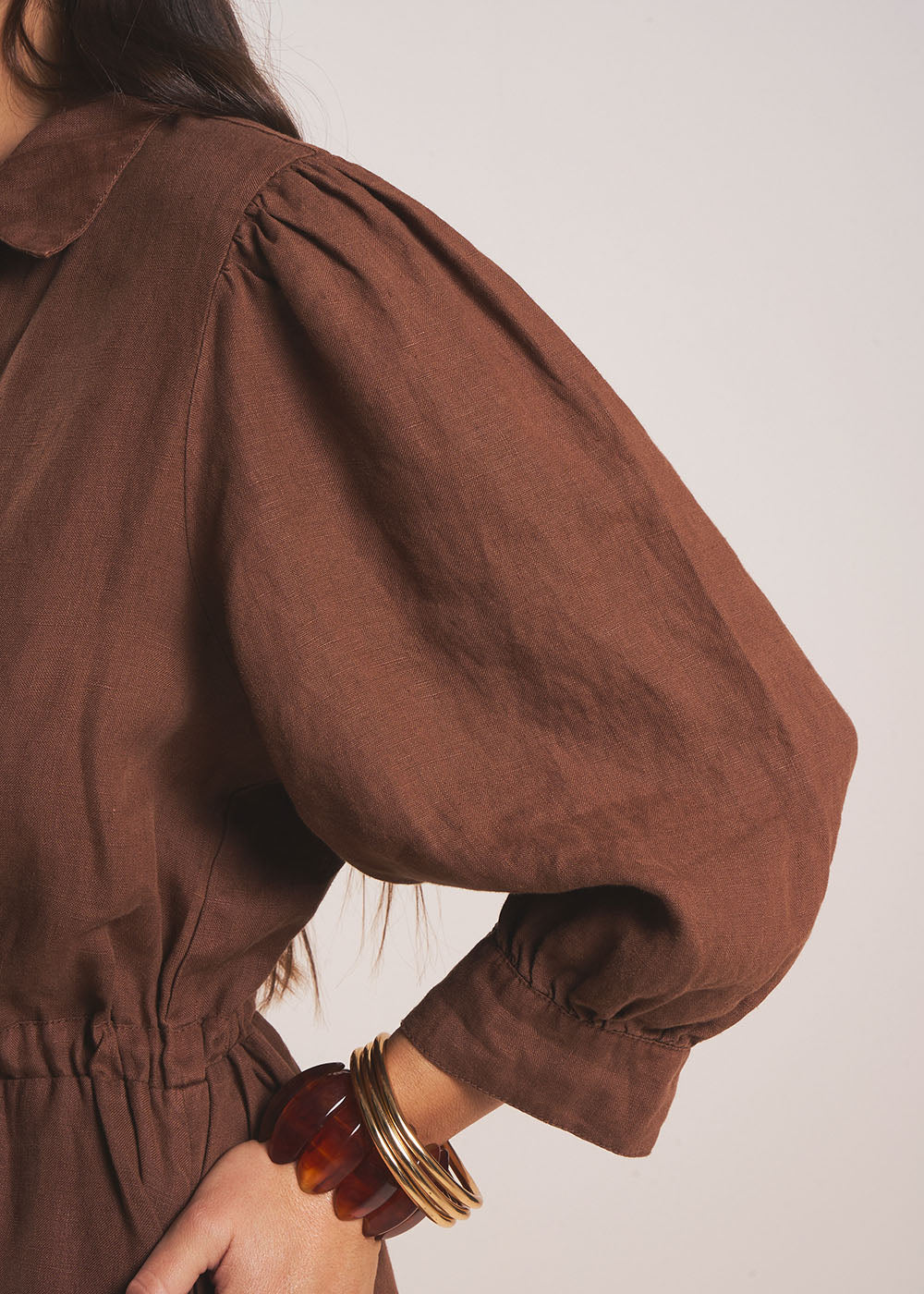 Long linen dress with waist tie - Sud Express - 5 - Sud Express